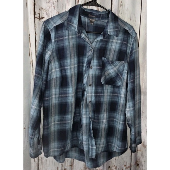 Eddie Bauer Other - Men's Eddie Bauer Blue‎ Plaid Cotton Flannel Long Sleeve Button Down Shirt Sz XL